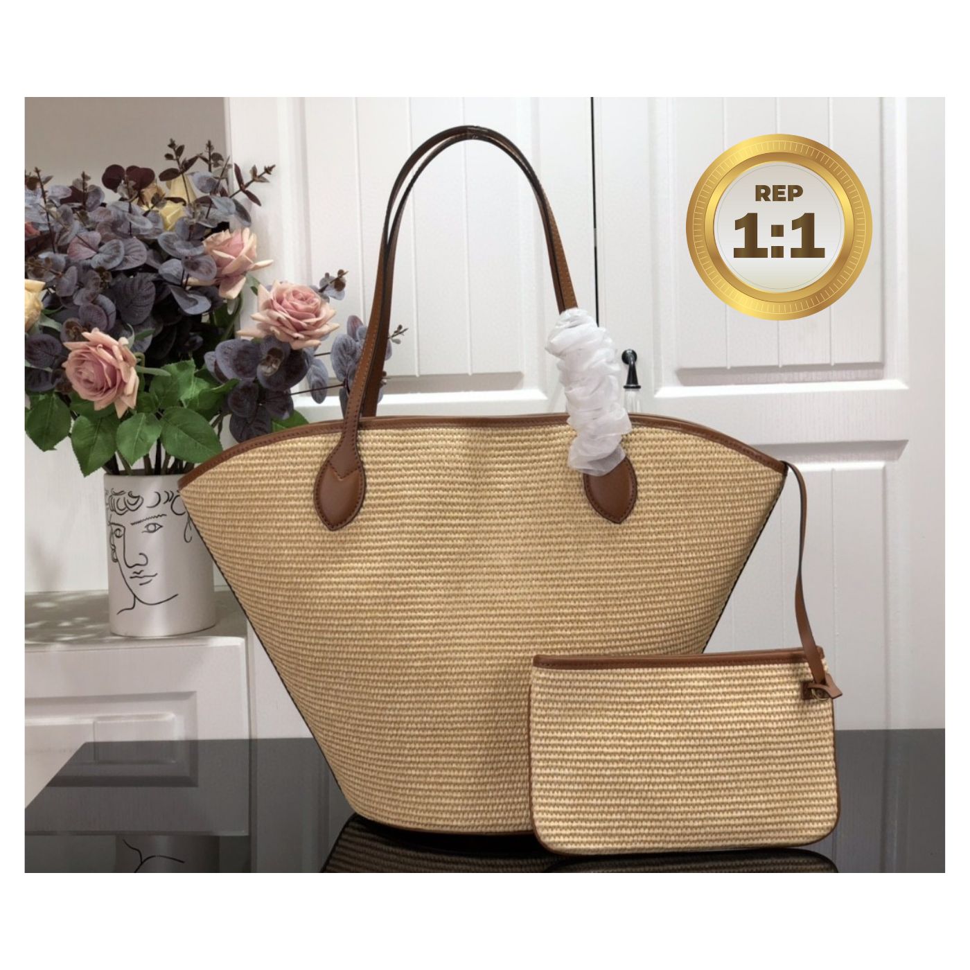 [REP 1:1] Louis Vuitton Saint Jacques Raffia Brown For Women 22.4in/57cm